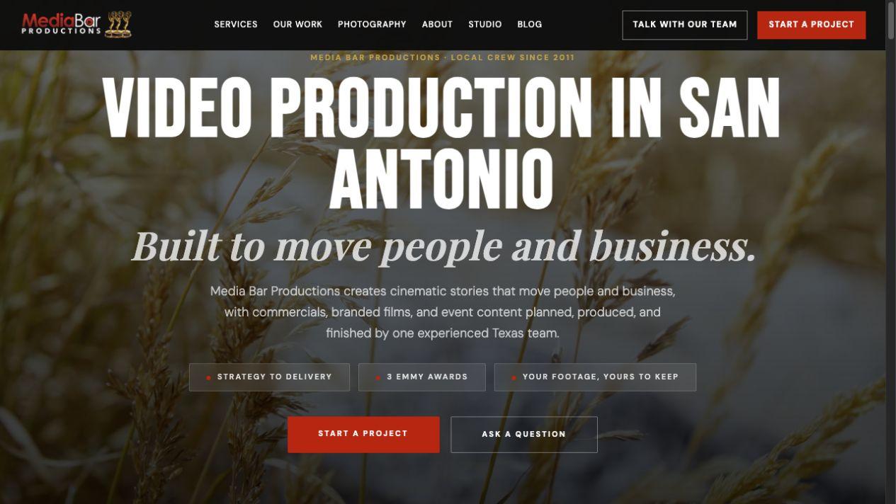 Media Bar Productions homepage showing the rebuilt video production website